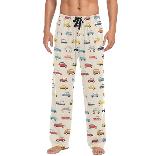 Men’s Cartoon Car Pajama Pants with Pockets, Comfortable Lounge Sleep Bottoms#463