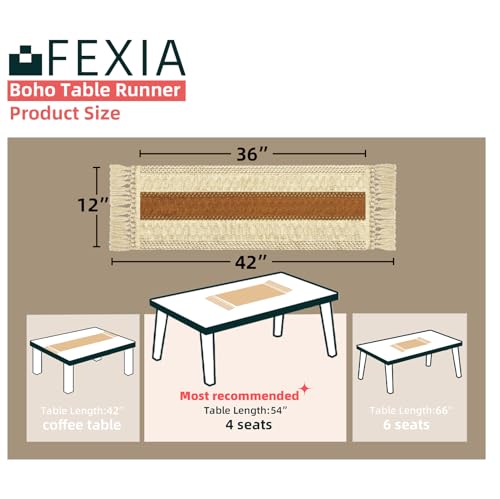 Image of FEXIA Boho Table Runner 36 Inches Long Macrame Summer Decor Coffee Table Cover Farmhouse Stylewith Tassels for Party Bohemian Rustic Wedding Bridal Shower Dining Room Middle Brown (12x36 Inches)