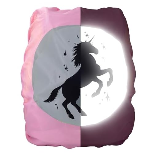 EANAGO Protector de lluvia prémium con diseño de unicornio, para mochilas escolares y mochilas, con gran reflector de seguridad, 100% impermeable, ajuste universal, protección contra la lluvia/funda