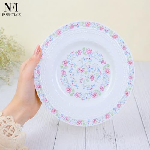 Image of NFI essentials 8 inch Ceramic Quarter Plate with Elegant Blue Floral Design, Premium Serving Plate for Snacks, Desserts, Breakfast & Appetizers, Microwave & Dishwasher Safe