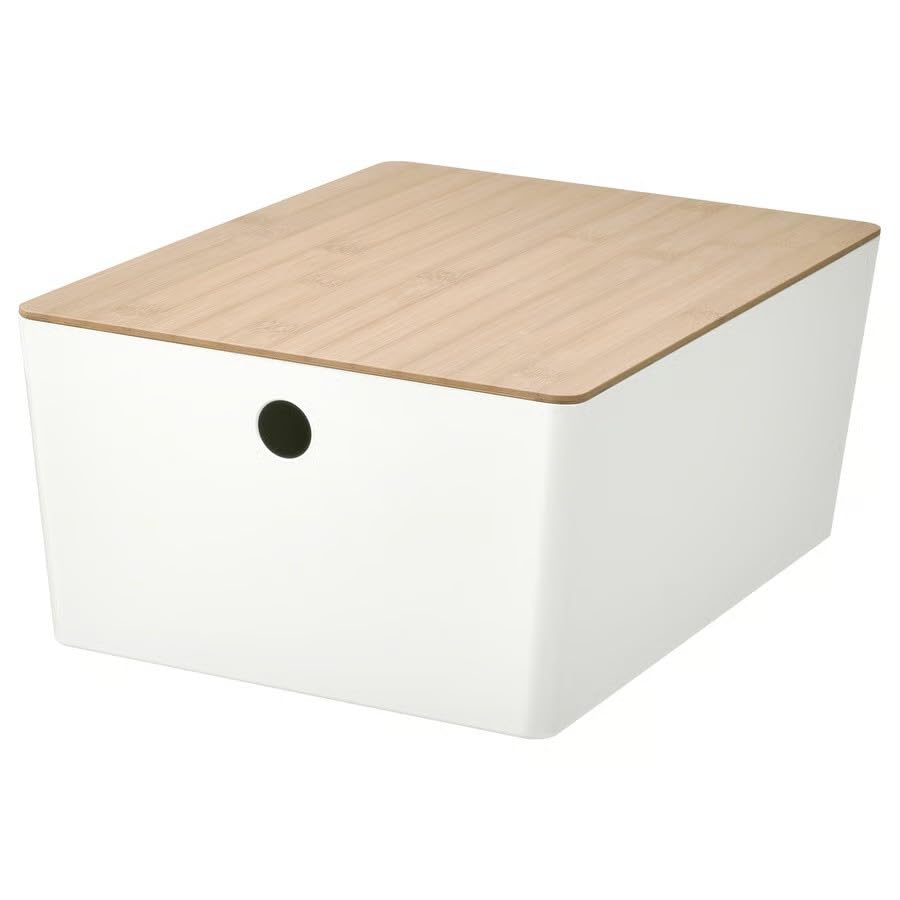 Ikea KUGGIS Box with lid, white/bamboo, 26x35x15 cm (10 ¼x13 ¾x6)-image-45