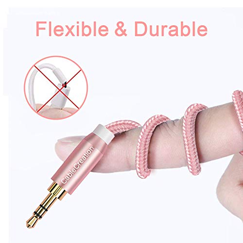 Image of CableCreation 6Feet 3.5mm Braided Audio Cable, 3.5mm Stereo Aux Cable Male to Male Premium Metal Compatible with Smartphones, Tablets, MP3 Player, Pink