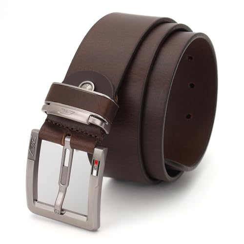 Genuine Leather Full Grain Premium Heavy Duty Pin Buckle Casual Belt For Men 40mm, Oil Pull Up,Black and Brown color
