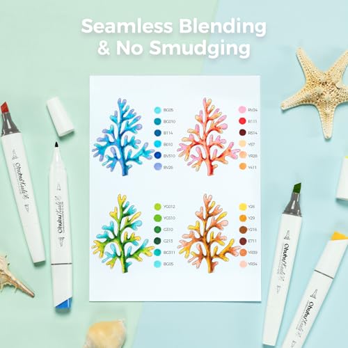 Image of Ohuhu Alcohol Markers Double Tipped Slim Broad and Fine Art Marker for Artists Adult Coloring Drawing Landscape Sketch - 60 Colors Kaala Markers Refillable Art Pen Gift