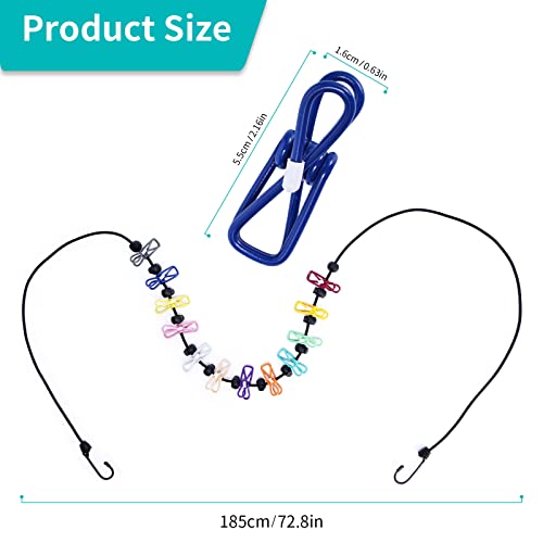 Ecavria Travel Clothesline With 12 Colorful Clothespins, Windproof Portable Clothesline, Stretchy Elastic Clothes Line For Outdoor Indoor Use, Camping Clothesline, Laundry Line For Hotel #TOP1
