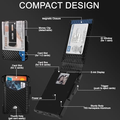 Bifold Pop Up Mens Wallet, Smart 1.5”E-ink Display for Contact information, QR codes, pictures, etc，RFID Blocking Slim Credit Card Holder with ID Window,Festival gifts for Father or Other Men2