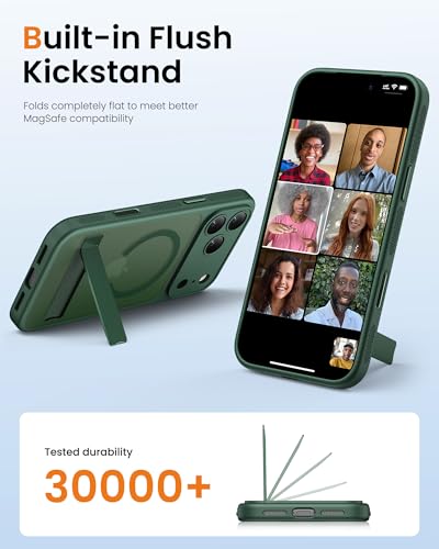 Image of Vihibii for iPhone 17 Pro Cover with Stand & Camera Control, [Compatible with Magsafe], Full-Cover Lens Protection, Rugged Hard Back & Silicone Edge, Non-Slip Translucent Slim Case, 6.3 inch 2025, Green