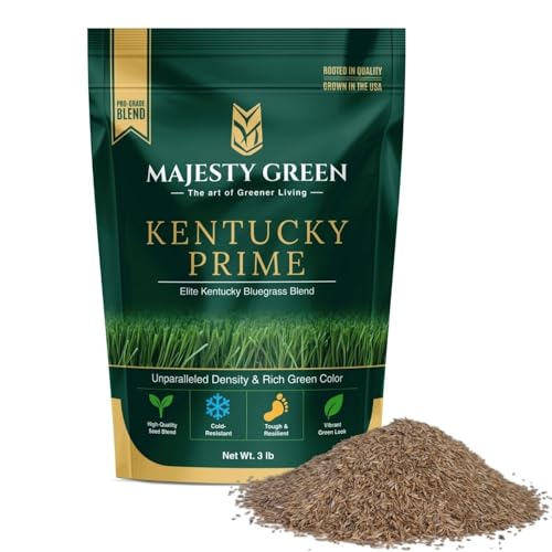 Majesty Green Kentucky Bluegrass Seed Blend - Elite Lawn Grass Seed for Dense, Lush Turf - No Fillers, Cold & Traffic Resistant - Fast Growth, 85% Germination - 3 lb Bag Covers Upto 2,000 sq. ft.