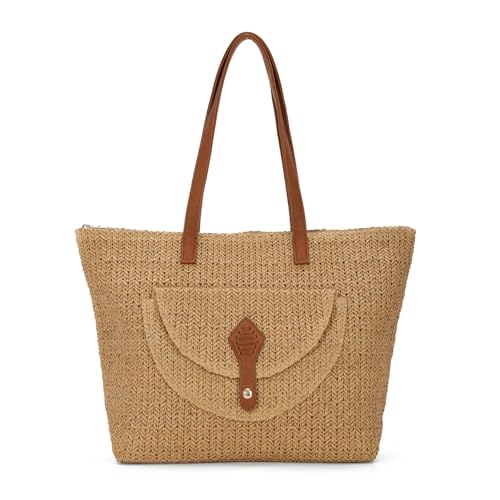 EVEOUT Stroh Geflochten Schultertasche für Damen Boho Strohtasche Tote Tragetasche aus Synthetische Raffia für Strand Urlaub Sommer Alltag