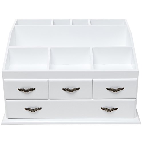 Shabby Chic White Wood 8 Trays 4 Storage Drawers Jewelry/Makeup/Cosmetics Organizer Display Rack