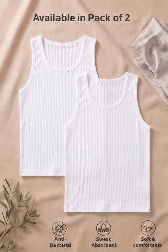 Image of Van Heusen Men's White Cotton Vest |100% Combed Cotton for extra softness | Moisture‑Wicking, Stay‑Fresh Tech, Label‑Free Comfort | Breathable | Ribbed Fabric |Doesn't lose shape |Regular Fit Sleeveless Innerwear Style | 10073