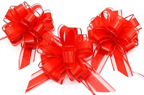 CaPiSo 3X Große Ziehschleife 18cm L Pull Bow Zugband Polyband Dekoschleife Geschenkschleife (3 Stück, Rot) Cover