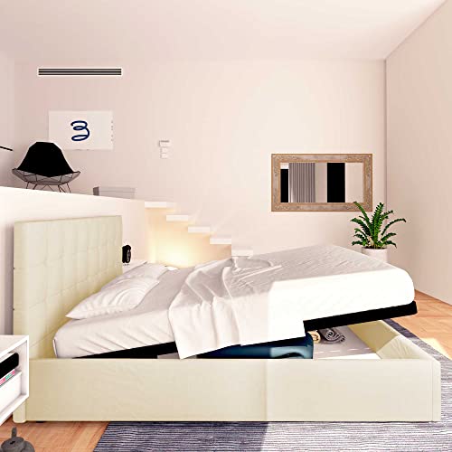 Baldiflex Einzelbett mit Aufbewahrungsbox Dublin aus Kunstleder, Lattenrost für Einzelbetten 180 x 200 cm, elegantes Kopfteil, cremefarben – Bild 5