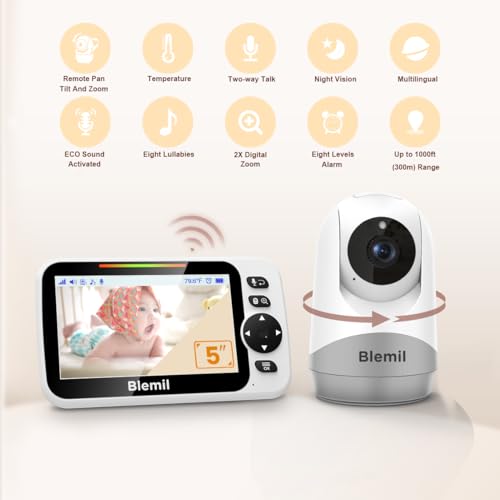 Blemil Baby Monitor with 30-Hour Battery, 5" Screen, Night Vision - Image 2