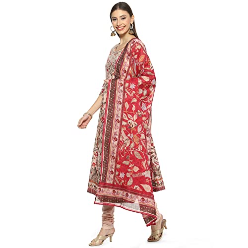 Image of BIBA Women Cotton Printed Fitted Salwar Kurta Dupatta(Skdkalamkar8356 Beige 38)