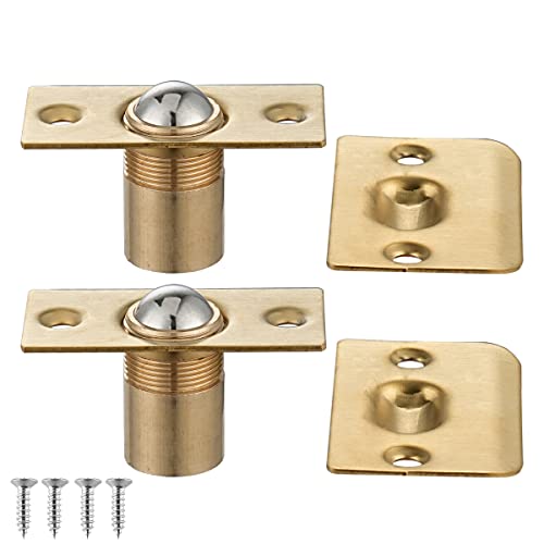 Image of JQK Closet Ball Catch Door Hardware, Stainless Steel Catch Adjustable with Strike Plate, Gold Finish 2 Pack, HBC100-BG-P2