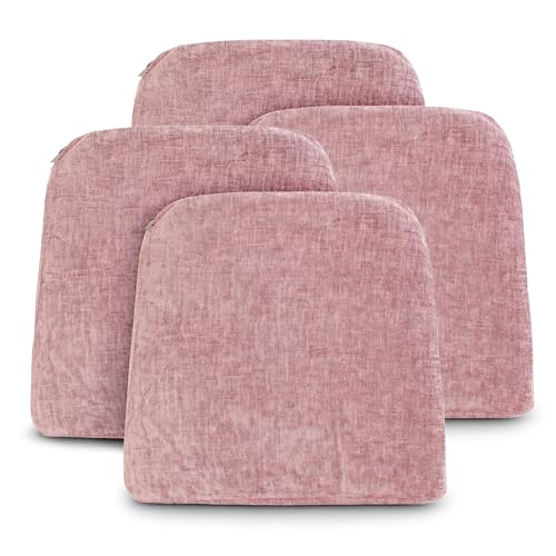 Pack 4 Cojines para Silla 42x40x36x4cm - Cojín Decorativo de Chenilla de tejido liso para Silla, Sofá o Comedor - Juego de Cojines de Asiento con Cintas de Sujeción,Fabricado en España,100% poliester