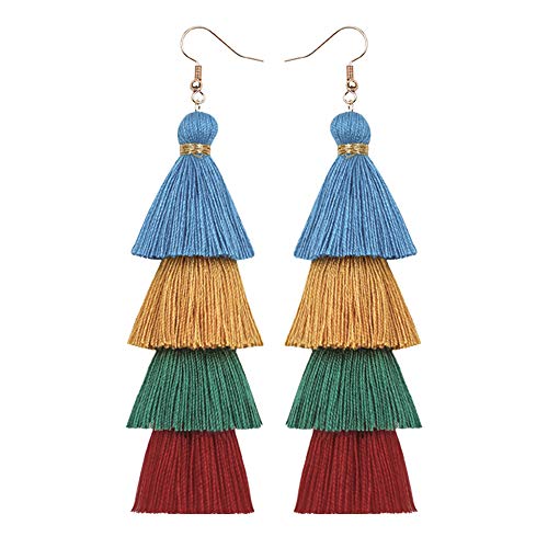 Homeofying Vintage Big Large Bohemian Multi-layer Colorful Tassel Drop Dangle Women Hook Earrings Jewelry Sky Blue