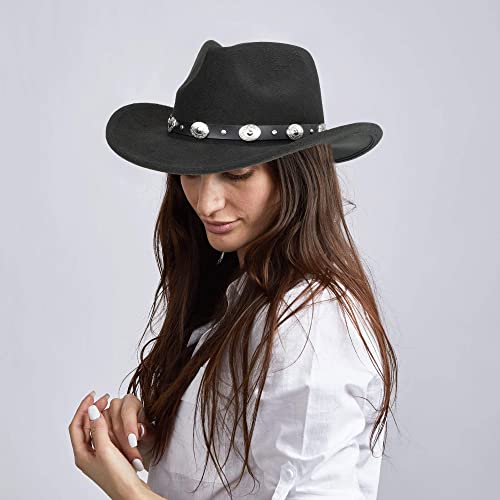 Womens Classic Roll Up Western Cowboy Hat Wide Brim Felt Fedora Hat For Men (As1, Alpha, M, Black-Style2) #TOP4