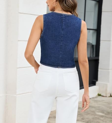 Ladyful Womens Cropped Denim Vest Top Sleeveless Jean Vest Summer Y2K Casual Denim Western Cowgirl Vest4