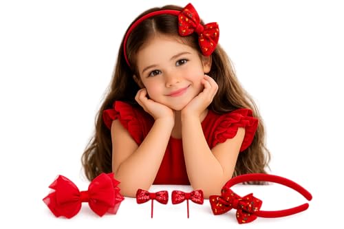 Image of BABIES BLOOM Baby Girl Sof Flower Bow Headband, Hairband Suitable For Newborns, Infants, Toddlers and Kids 0-3 Years (Set of 5) (Dark Red With Green Home)
