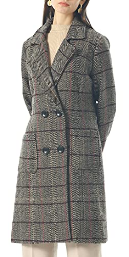 Image of chouyatou Women Elegant Notched Collar Double Breasted Wool Blend Over Coat (XX-Large, Brown-Herringbone)
