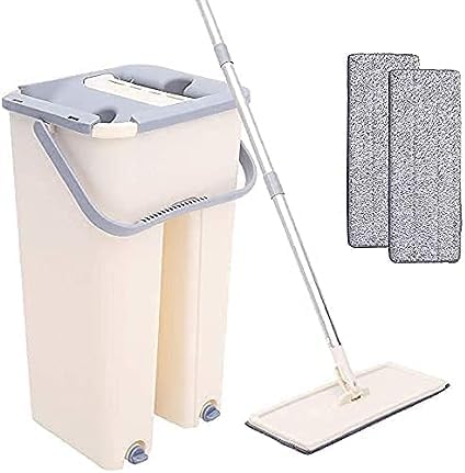 Unique Microfiber Flat Mop with Bucket, Cleaning Hand Free Floor Mop, Extra 1 Reusable Mop Pads, Handle | Scratch Mop