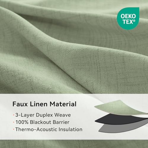 Image of 100% Blackout Shield Linen Textured Total Blackout Curtains for Bedroom 84 Inches Long, Sage Green Grommet Curtains for Living Room, Thermal Insulated Room Darkening Drapes, 50 inch W x 84 inch L, 2 Panels
