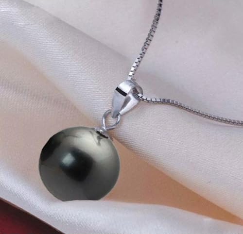 Pendentif perle des mers du sud noire 14mm en argent 925 collier AAA luxe
