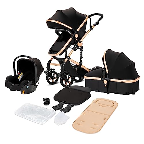 Magic ZC Poussette 3 en 1, Pousette Bebe avec Conception Portable Pliable Un Clic, Pousette 3 en 1 avec Poussée Réversible Bidirectionnelle, Poussette Trio...