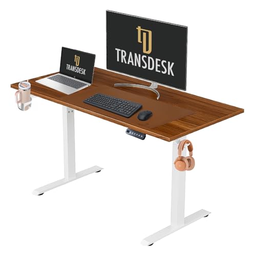 Image of Pulse Electric Height Adjustable Table Standing Desk with 4 Memory Presets| 1200 X 750 mm (25mm Walnut Top & White Frame)| 80KG Wt Cap| 3 Year Warranty| Adaptor Hanger, Headphone & Cup Holder