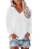 Longsleeve Damen: Langarm,Einfarbig,V-Ausschnitt,casual, Lockerer Sitz, Pullover T Shirts for Frauen.Das lässige und locker geschnittene Design dieses Langarmshirts für Damen ist für alle Körpertypen geeignet und der geschwungene Saum kann Ihren Bauch perfekt verbergen