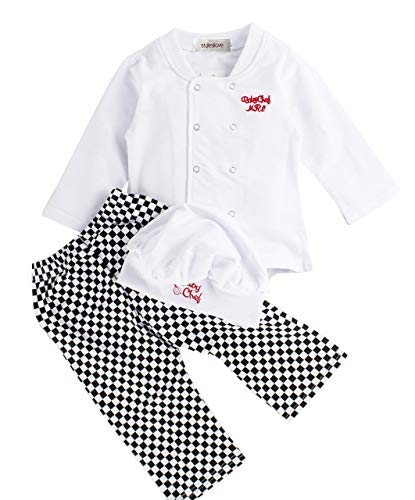 stylesilove Baby Unisex Cook Chef Costume, Pants and Hat 3-pc (90 12-18 Months) White