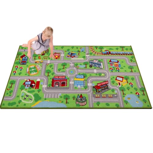 Capslpad Automatte für Kinder 80x150cm Auto Straßen Kinder Spielteppich rutschfeste Interaktive Spielzimmer Spielmatte Waschbare Pädagogische Kinder Teppich für Kinder Schlafzimmer Kinderzimmer Dekor