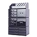 ZHIAI Cosmetic Jewelry Organizer Makeup Holder - Acrylic Interlocking Drawers to Create Your Own Specially Designed Makeup Counter, Stackable and Interchangeable (1 Top 11 Drawers, Black)