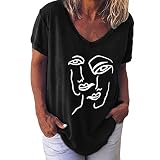 GLZBD 2021 Nouveau Mode Tee Shirt Manche Courte Femme,T Shirt Personnalisé Col En V Original Pas Cher Marque Chemise Oversize Ample Blouse Tunique Tee S Haut Femme Tendance Top T Shirt Vintage Imprimé