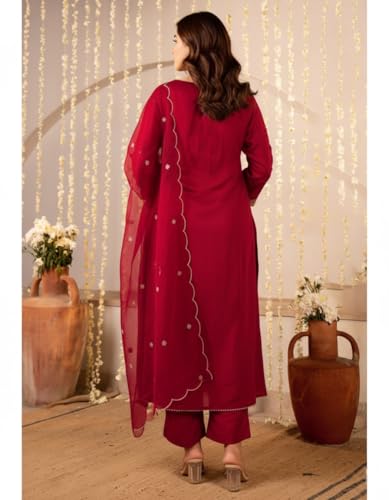 Image of Nermosa Women Embroidery Solid Anarkali Kurta and Pant Set with Dupattas