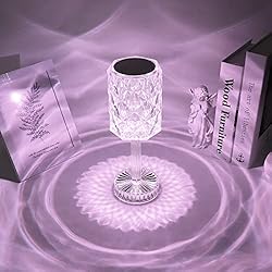 Lamparas De Mesa Con Botellas De Cristal ZWOOS Lámpara de mesa de cristal - Lámpara de mesa LED de diamantes con 16 colores - Luz ambiental recargable - Control táctil y control remoto (Rose&Line)