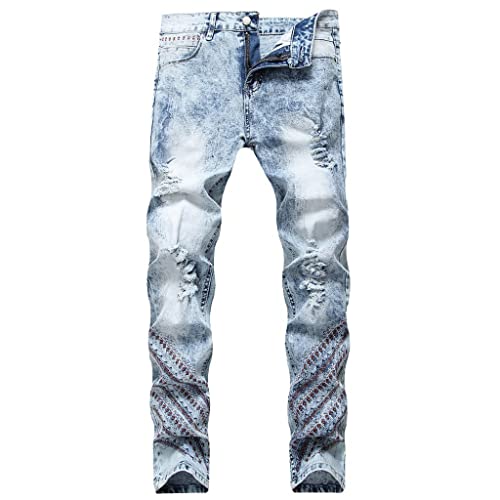 Jean à jambe droite pour homme avec broderie bleu clair