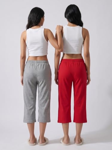 Image of Fflirtygo Women's Cotton Plain Calf Length Capri | Nightwear Short Pyjama | 3 /4th Solid Pyjama Pant | Regular Fit Casual & Lounge Wear Capri Combo (Pack of 2)