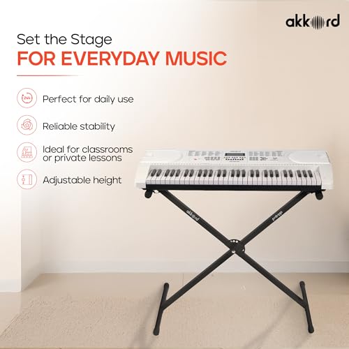 Image of Akkord Single X Adjustable Keyboard Stand for 61-Keys Keyboard - Foldable, Heavy-Duty Steel Frame, Non-Slip Rubber Caps, Secure Locking Pin, Height Adjustable for Digital Piano & MIDI Keyboards