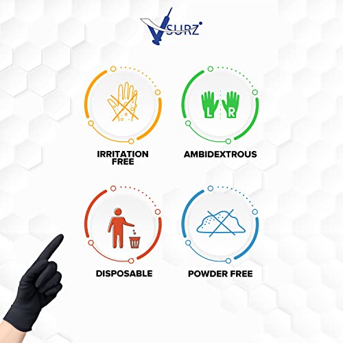 Image of Black Nitrile Gloves, Disposable, Heavy Duty, Powder Free, Latex Free, Large Size, Food Safe, Textured Grip (SMALL)
