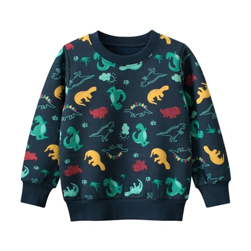 Boys' Long Sleeve Hooded Sweatshirt Autumn Winter Toddler Boys Girls Long Sleeve Cartoon Prints (Dark Blue, 2-3 Years)
