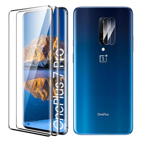 TECHO Screen Protector for OnePlus 7 Pro/ 7T Pro, [2+2 Pack] Tempered Glass Protective Film, [Case Friendly][Anti-Shatter][Anti-Scratch][HD Clear][Bubble Free][9H Hardness]