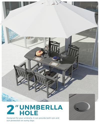 Image of Ciokea HDPE Outdoor Dining Set, 5-Piece Patio Table and Chairs Set with Umbrella Hole, All-Weather Patio Dining Sets for 4, Durable Patio Furniture for Backyard, Garden, Lawn & Poolside, Grey