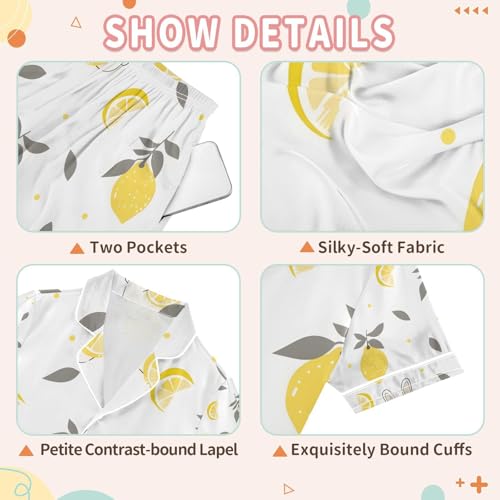 senya Rabbit with Lemon Satin Summer Pajama Sets Silk Short Sleeve Button Down Sleepwear3