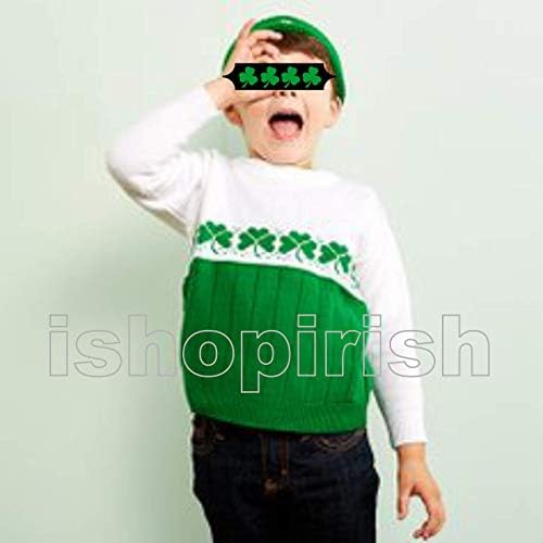 Irish Youth Kids White with Kelly Green Shamrock Sweater Made In U.S.A. ishopirish2