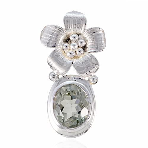Pendentif améthyste verte anti-accrocs argent 925 serti clos protecteur