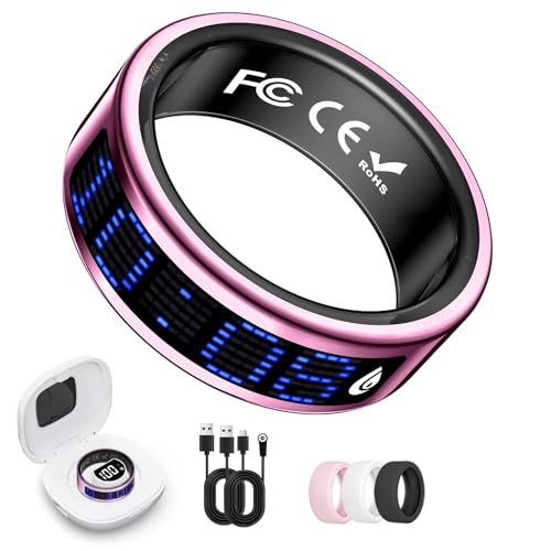 Smart Ring for Women & Men, Fitness & Health Tracker with Display Screen, IP68 Waterproof Smart Rings for Health Monitoring, Fitness Tracker Ring with Call Notification, No App Fees (Pink, 9#)