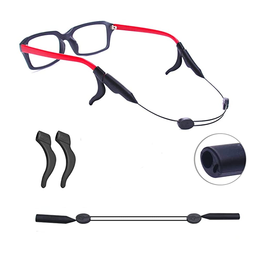Cable Strap With 2 Hooks Premium Adjustable No Tail Sunglasses Strap and Eye-wear Retainer for Your Sunglasses, Eyeglasses, or Prescription Glasses Black
